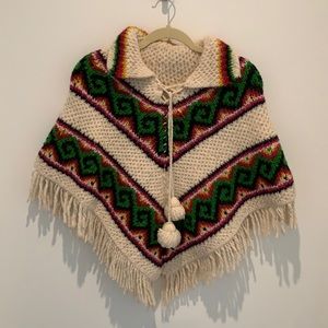 Boho fringe wool poncho